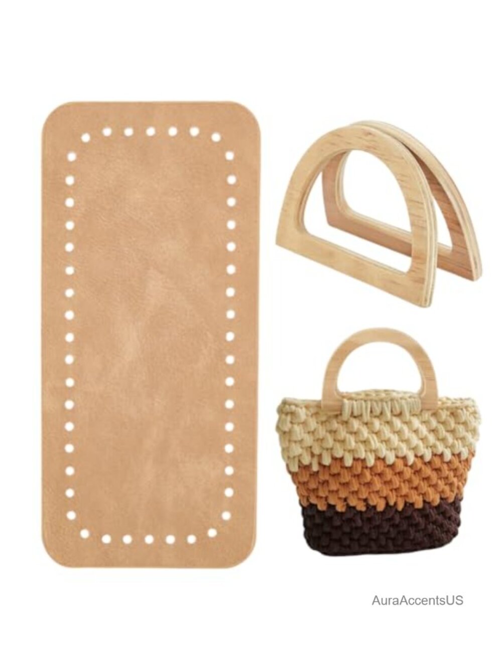 Crochet Bag Making Kit with PU Leather Bag Bottom and Wood D Handles DIY Purse